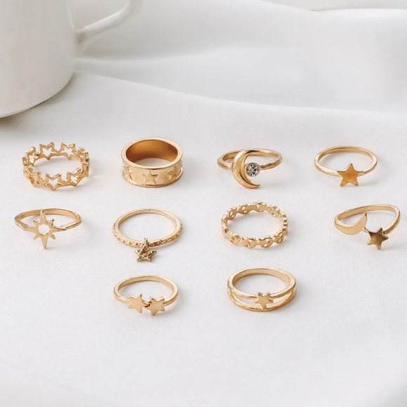 **MISHA* 10-Pc Gold x Rhinestone Star Fashion Ring Set - Picture 3 of 6